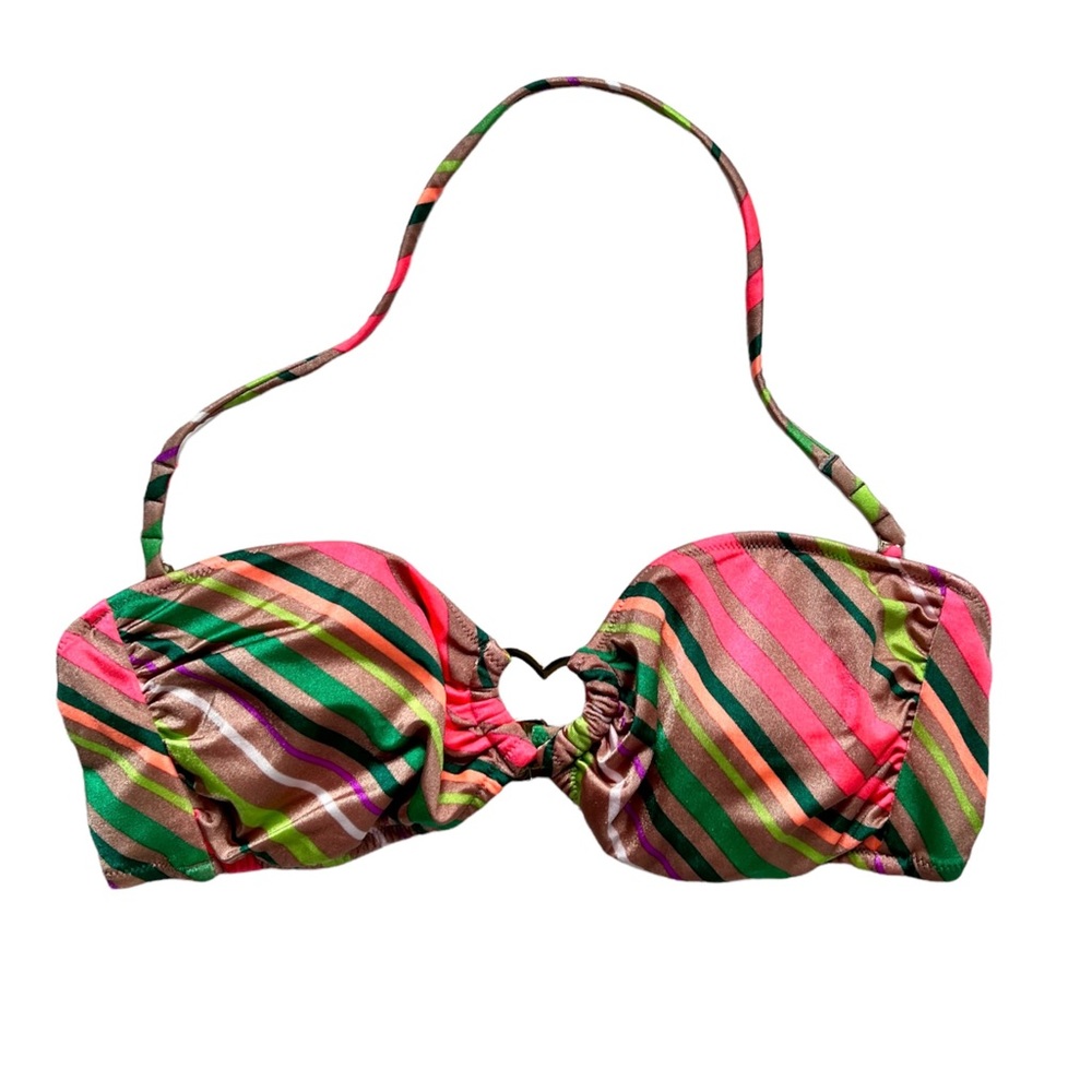 Victoria’s Secret Striped Neon Boho Halter Wireless Bikini Top Swimwear EUC L